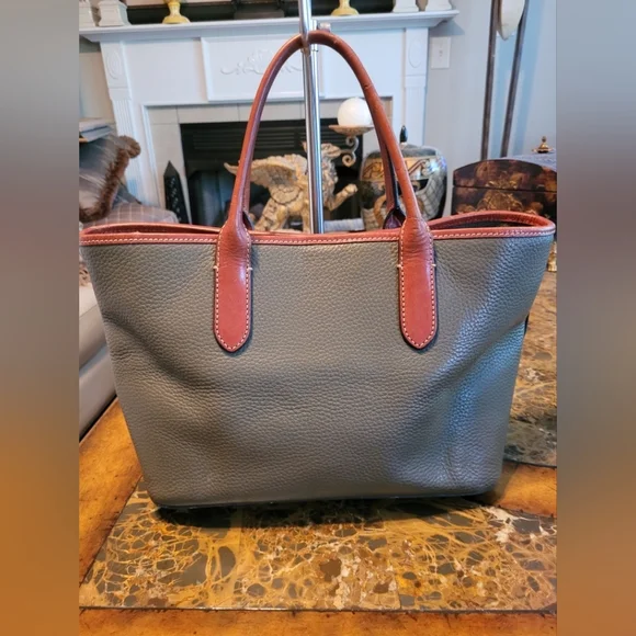 Dooney & Bourke Gray and Red Leather Tote Bag - Picture 2 of 14